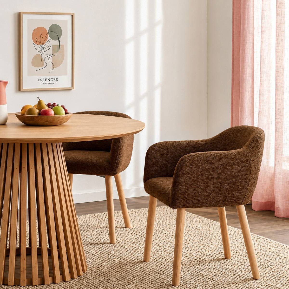 Lot de 2 chaises en tissu et bois SOLÈNE marron, MADE IN MEUBLES 