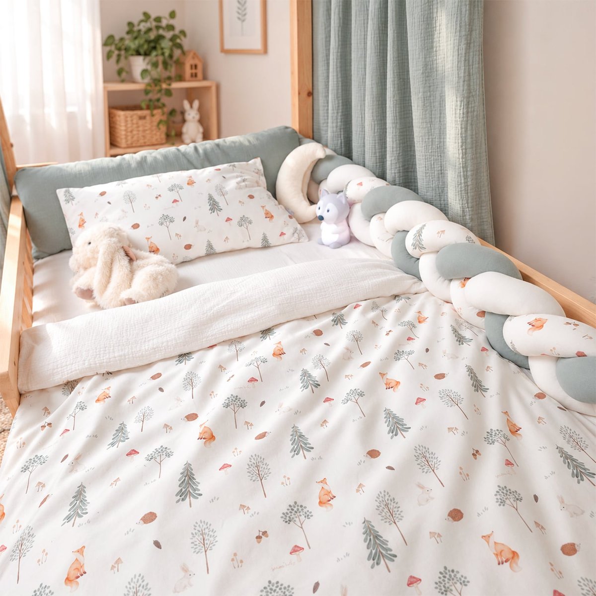 Housse de couette réversible en satin et gaze de coton FOREST écru, SEVIRA KIDS