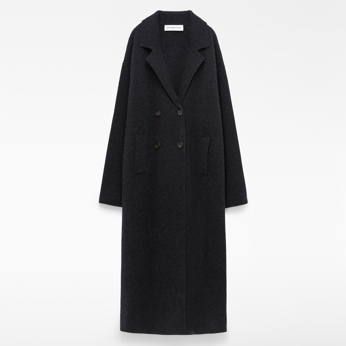 Manteau long croisé en laine mérinos gris foncé, ADOLFO DOMINGUEZ