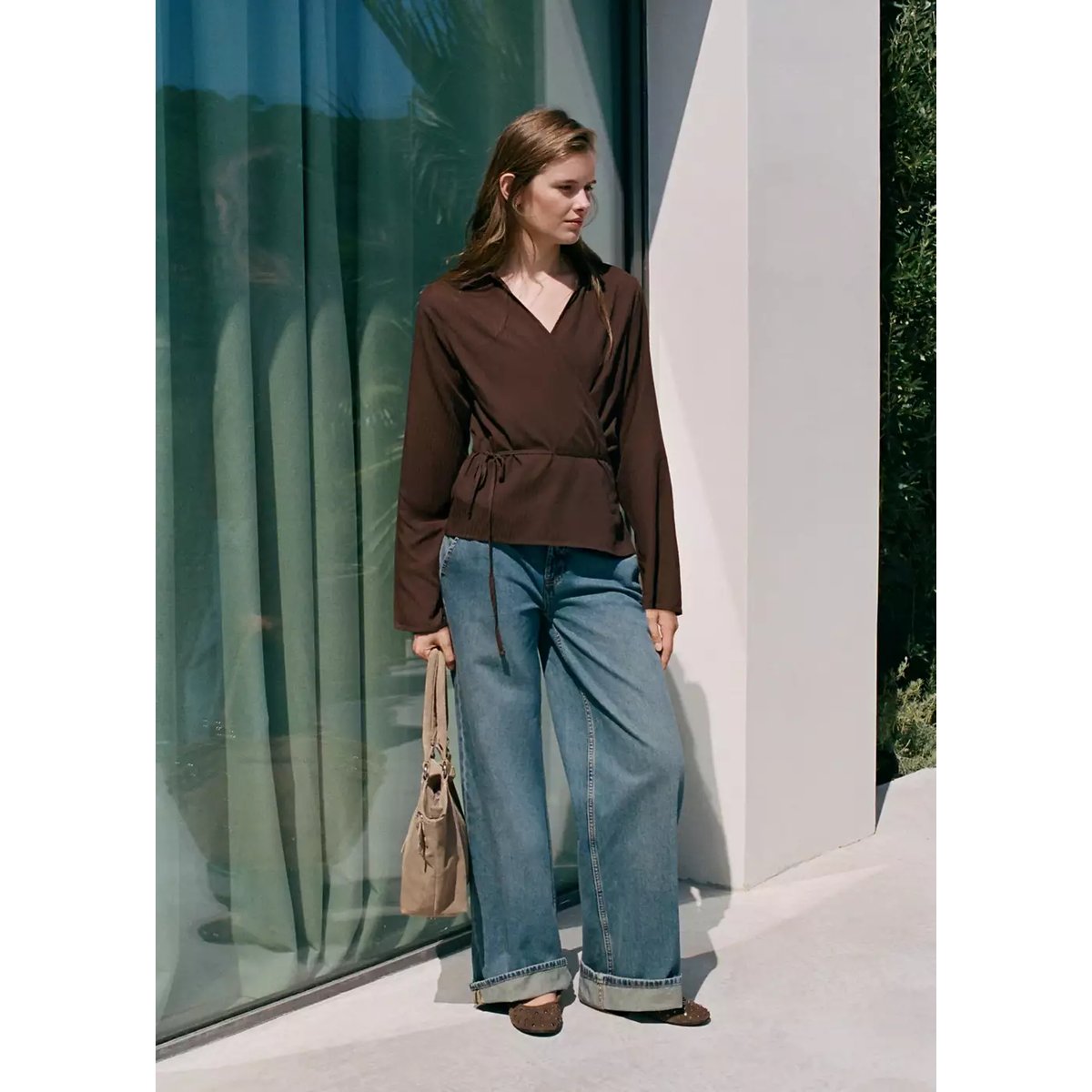 Chemise croisée à rayures marron, MANGO TEEN