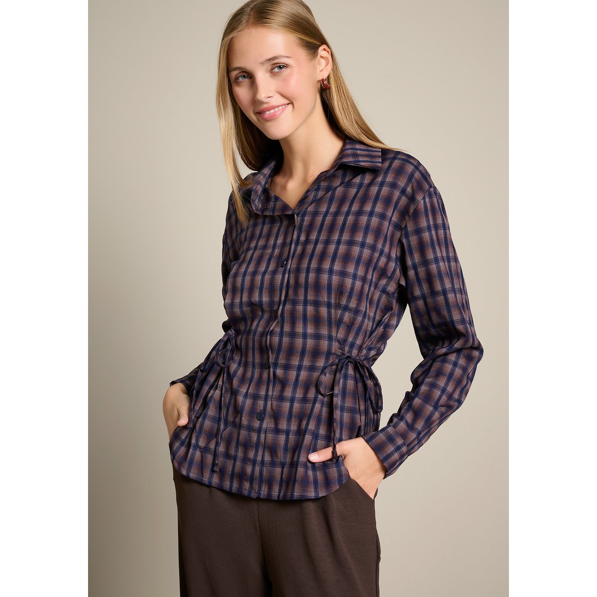 Chemise à carreaux à liens brun fonce chocolate, LOLALIZA