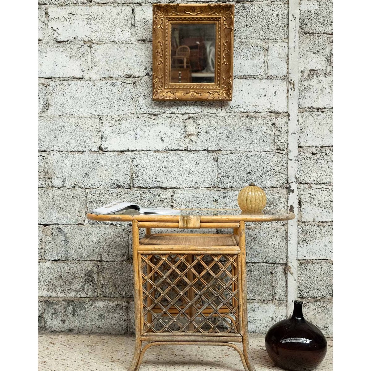 Table d'appoint en rotin Francine N°1483 - Bon état beige, DEBONGOUT