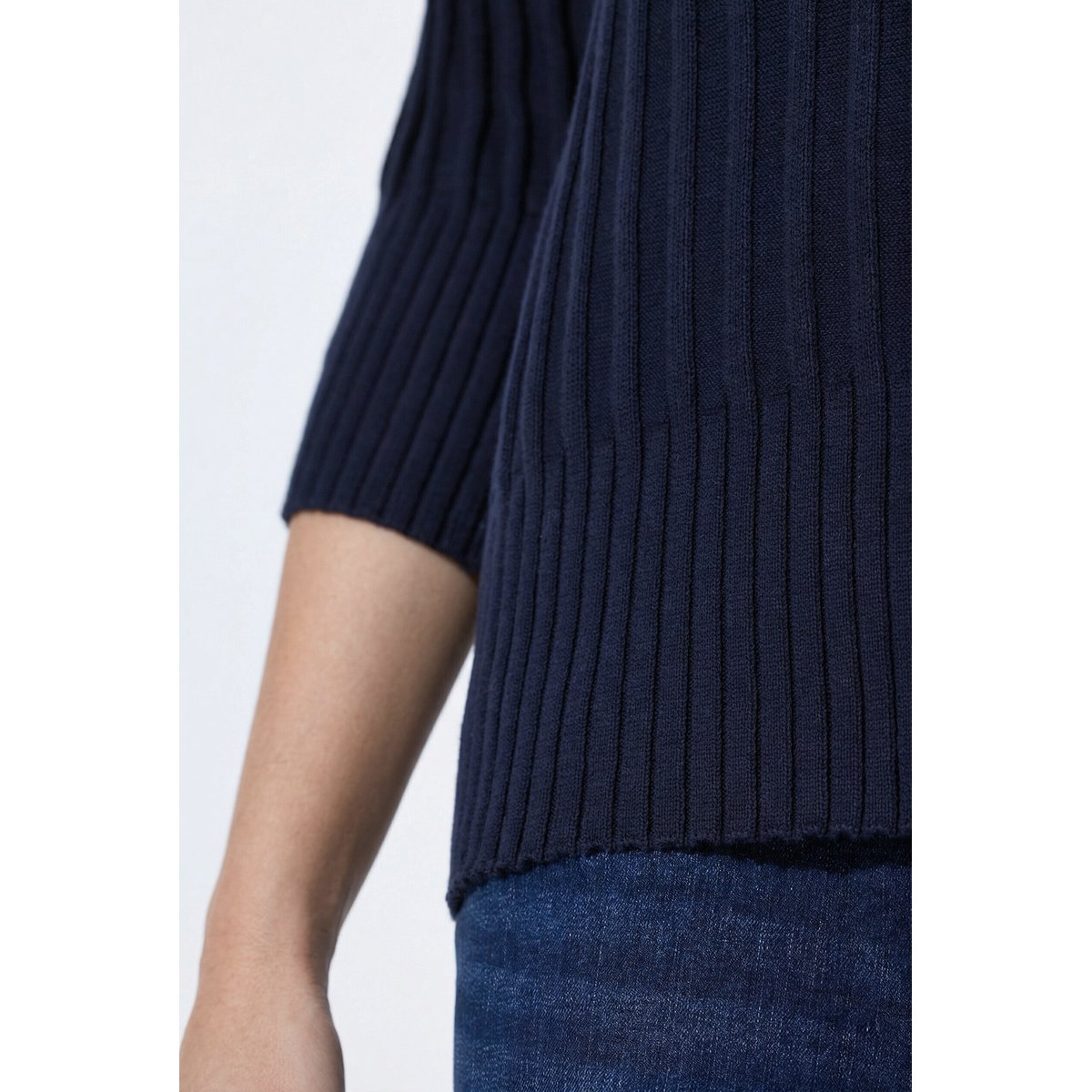 Pull col roulé en coton bio, manches 3/4 marine, ULLA POPKEN