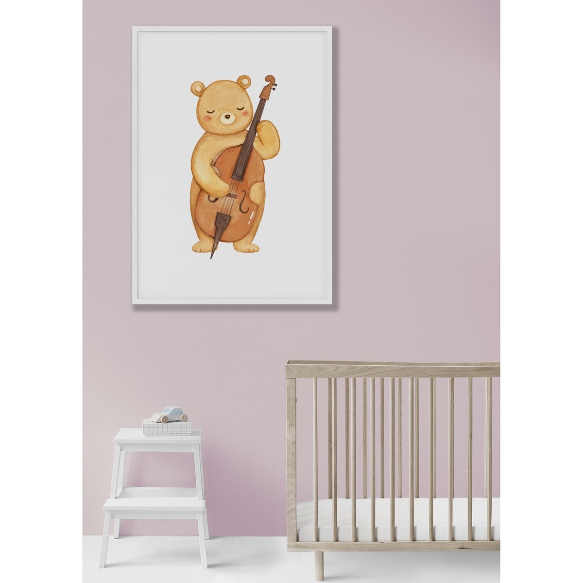 Affiche Enfant Ours Violoncelle blanc, L'AFFICHERIE