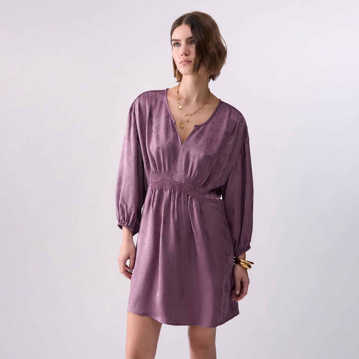 Robe courte en satin jacquard rose, LIU JO