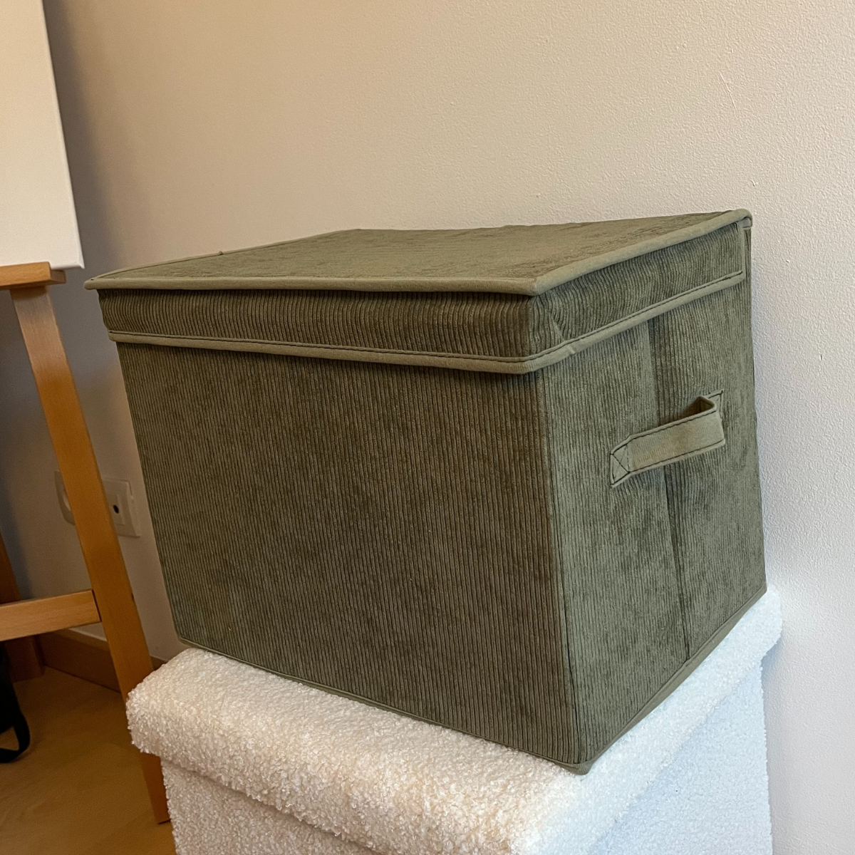 Boîte rangement haute avec couvercle tissu velours côtelé kaki - H30 cm vert kaki, CALICOSY