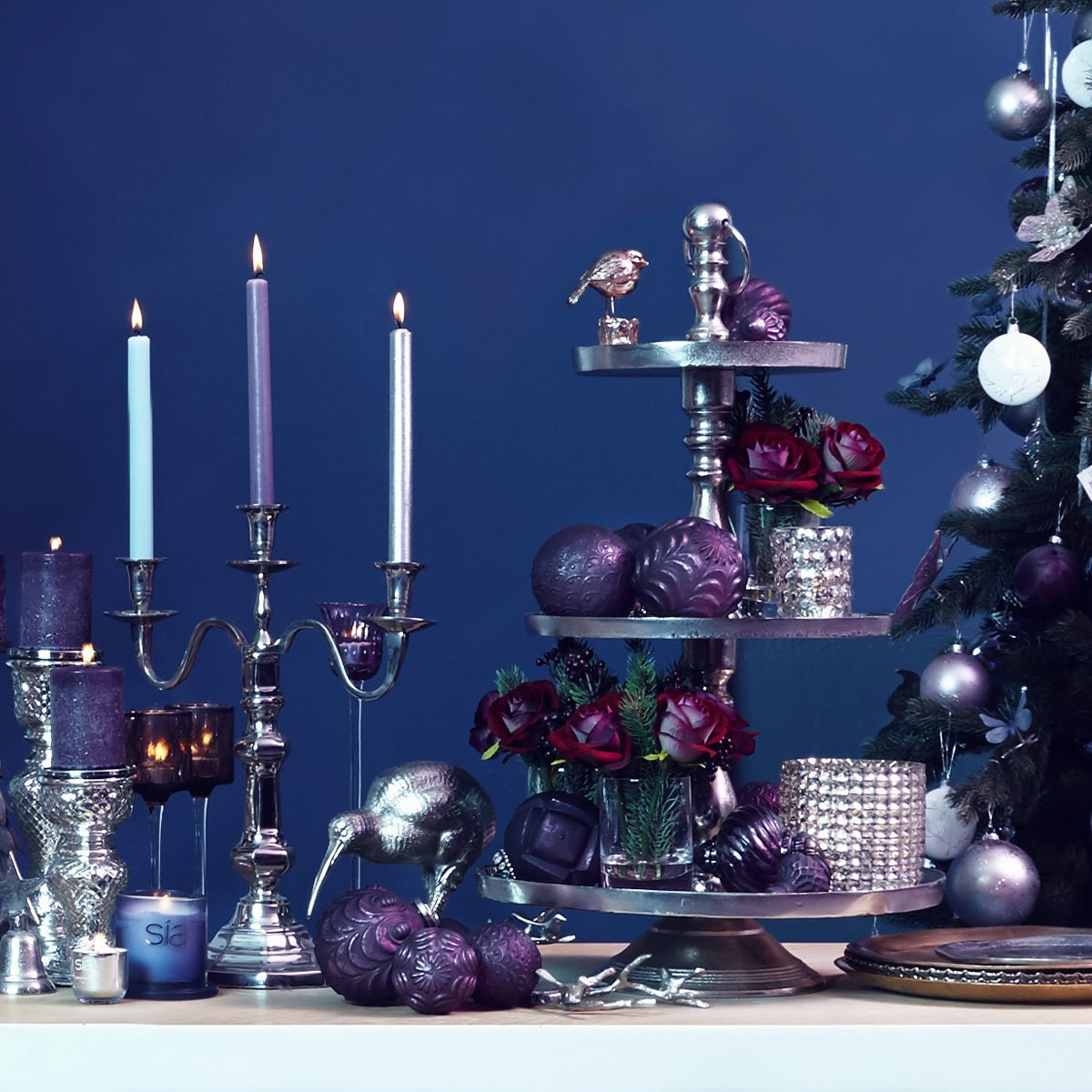 Set de 3 boules de noël décoratives en verre D10 NOËL violet, SIA DECO