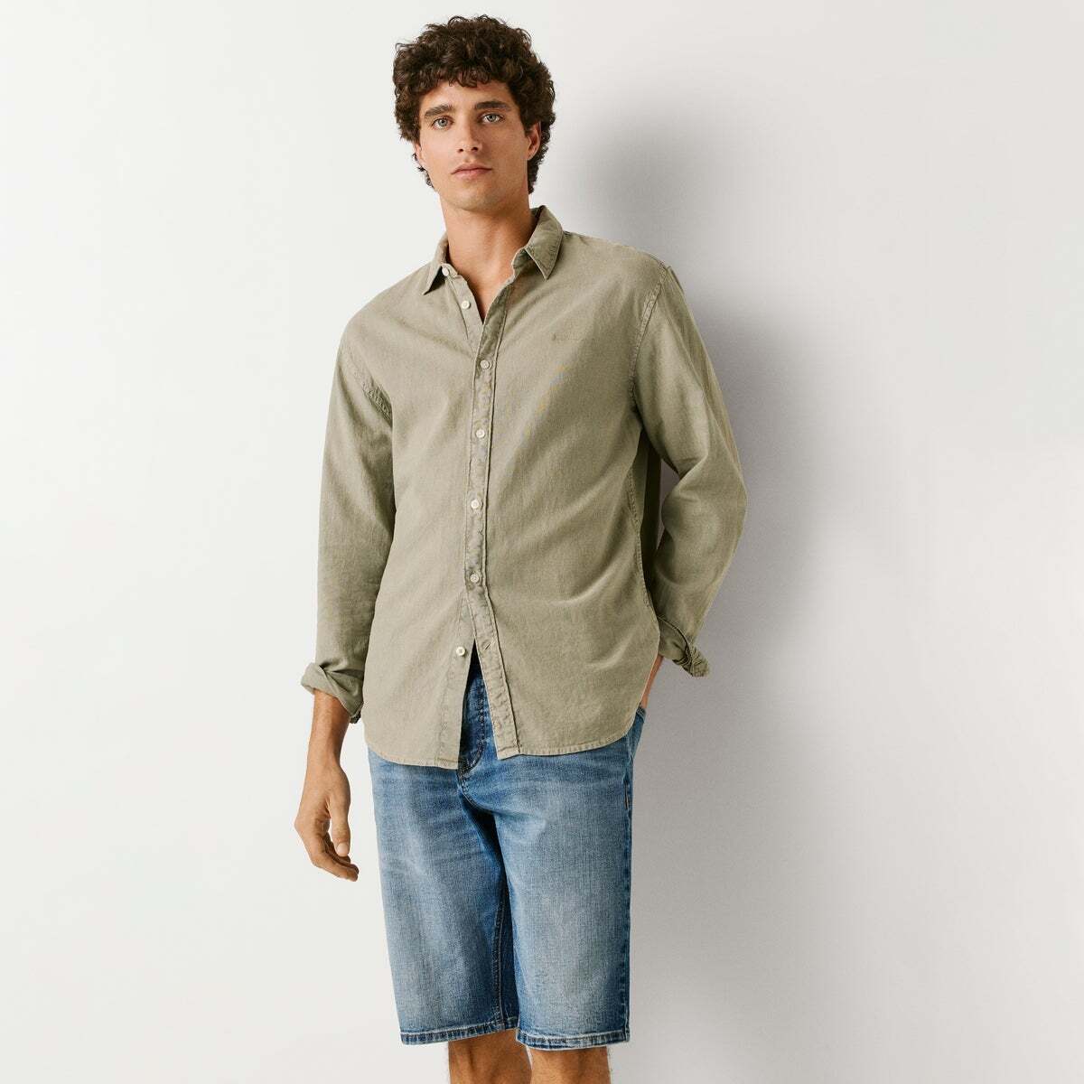 Bermuda En Denim Coupe Droite twill cassé oxford vintage, PEPE JEANS