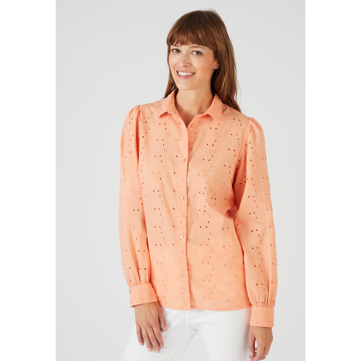 Chemisier broderie anglaise orange pêche, DAMART