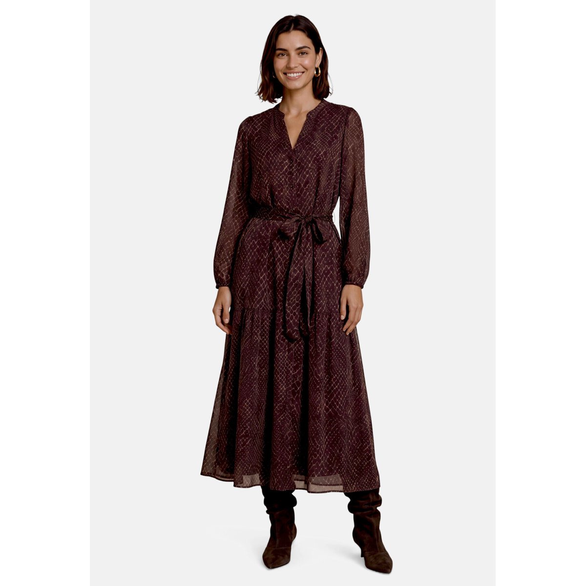 Robe maxi longueur à ceinture beige/brown, ZERO