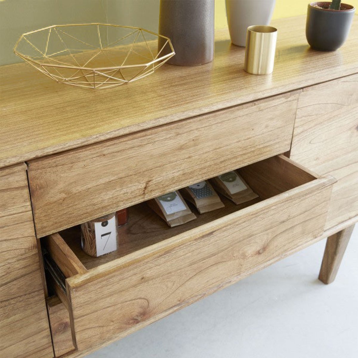 Buffet en bois massif 180 cm 3 tiroirs 2 portes  FIFTIES naturel, BERAH GETAH