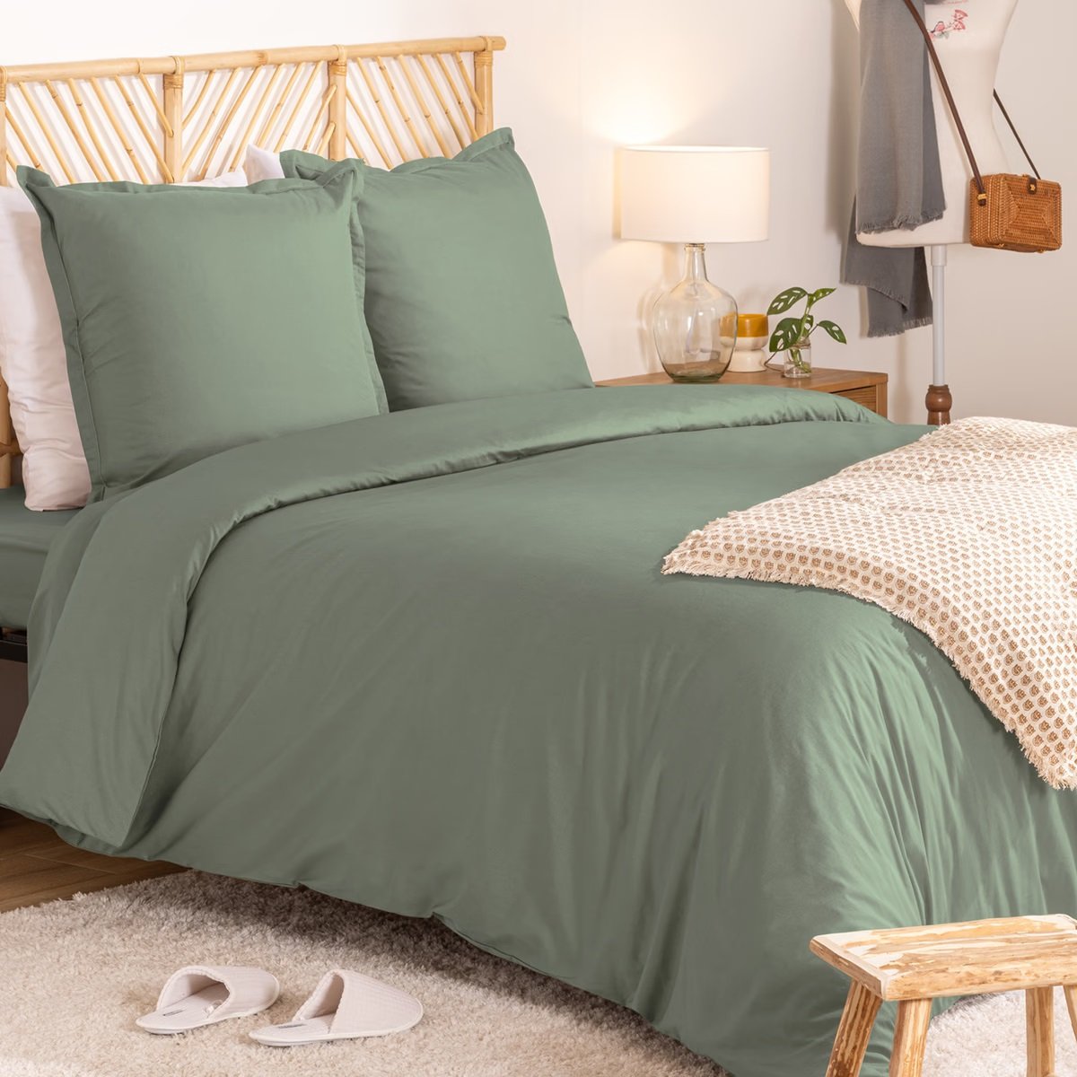 Parure de lit en Percale de coton Uni bleu, EDEN