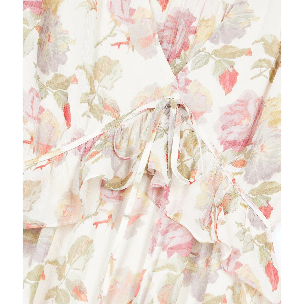 Floral Silk Maxi Dress with Ruffles and Long Sleeves beige print, THE KOOPLES
