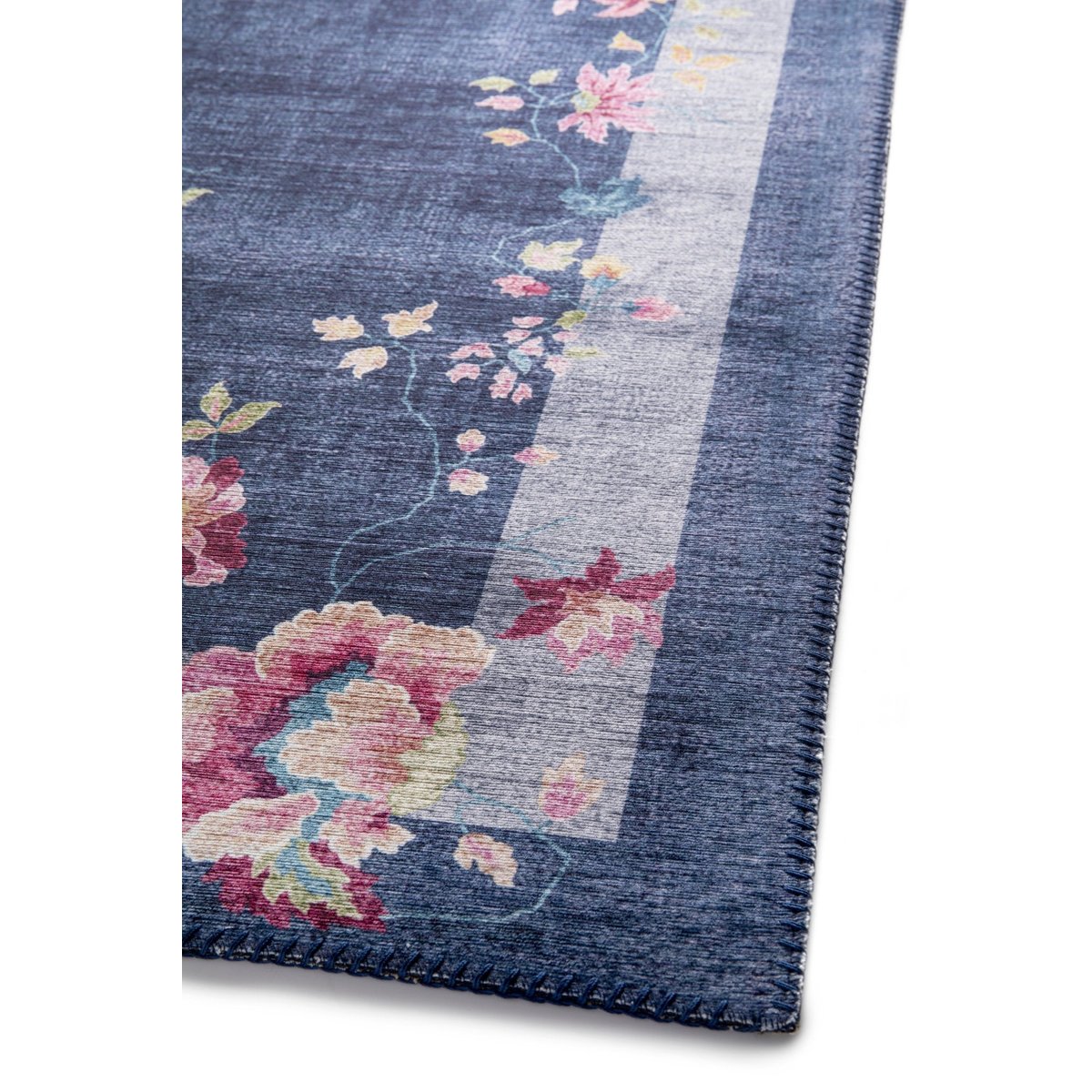 Tapis floral effet velours HORTENSE bleu naturel, AFK LIVING