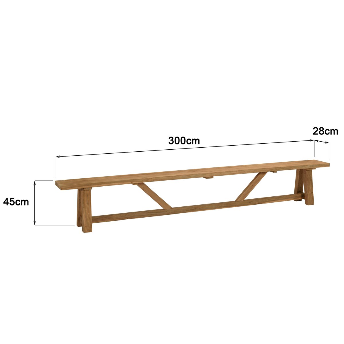 Banc de jardin 300cm en bois de teck recyclé naturel SANTO bois naturel, PIER IMPORT