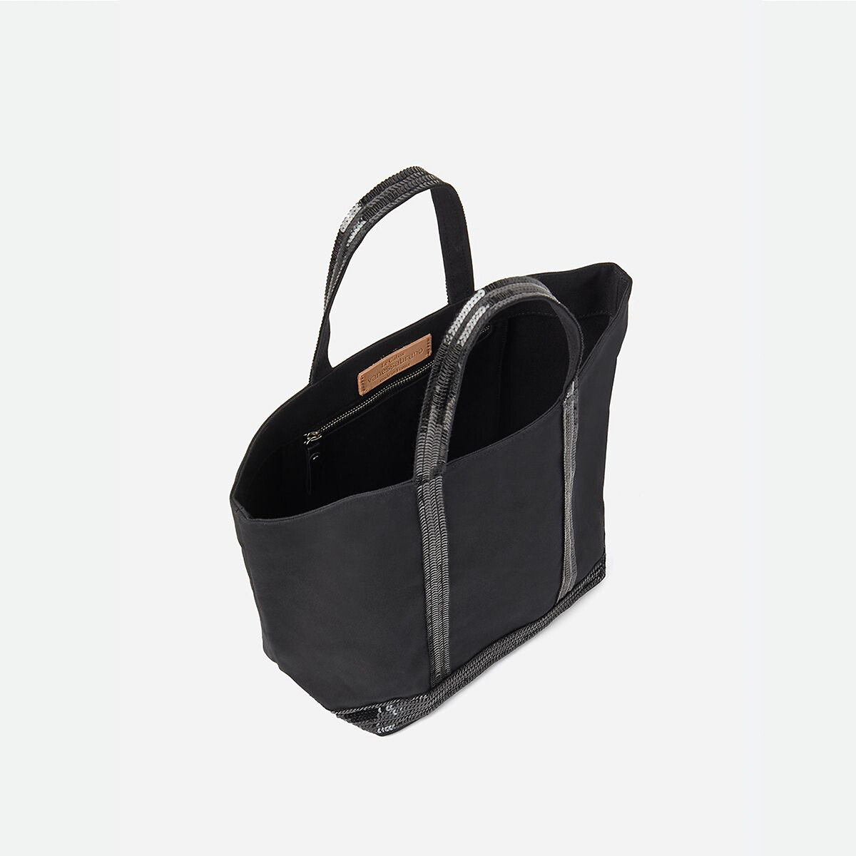 Cotton Canvas Medium Tote Bag with Sequin Trim black, VANESSA BRUNO