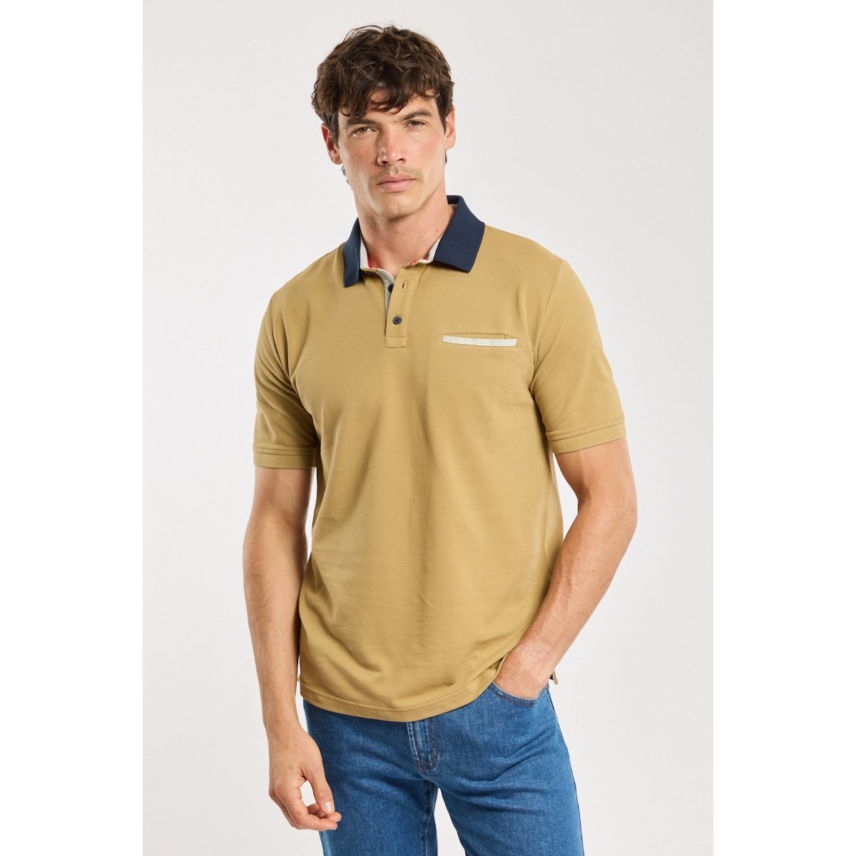 Polo Bérac - coton piqué antique bronze/marine deep, GUY DE BERAC