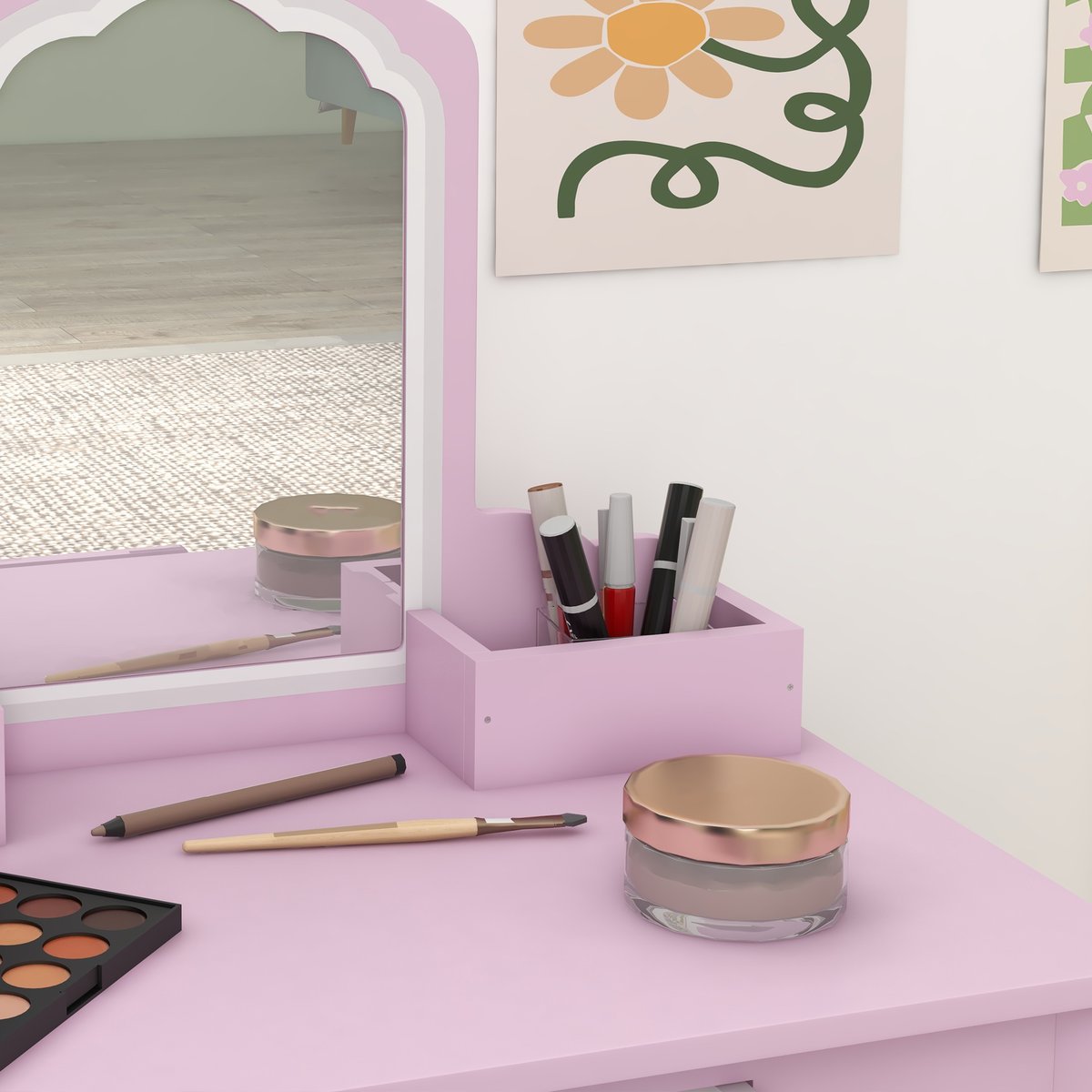 Ensemble de coiffeuse pour enfants MDF Rose rose, ZONEKIZ