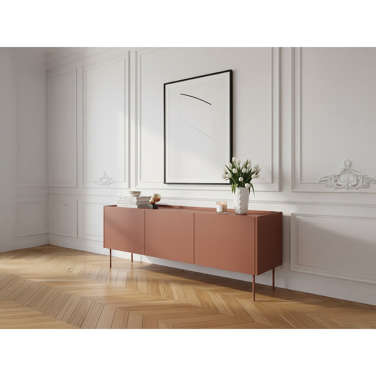Meuble TV 170 cm panneaux de particules, ATLAS rouge, BOBOCHIC