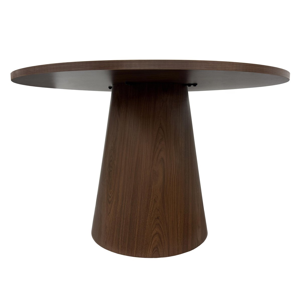 Table à manger ronde effet bois 4 personnes FSC 120 cm, NOELIE bois foncé, OVIALA