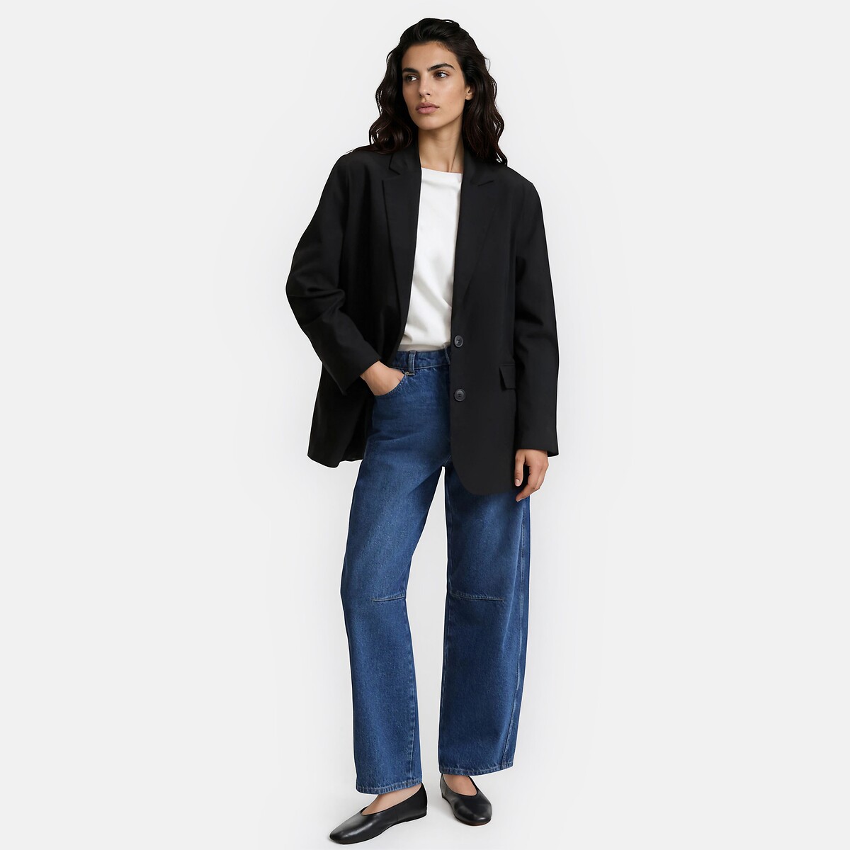 Blazer long oversize, Signature CLÉANDRE noir, LA REDOUTE COLLECTIONS