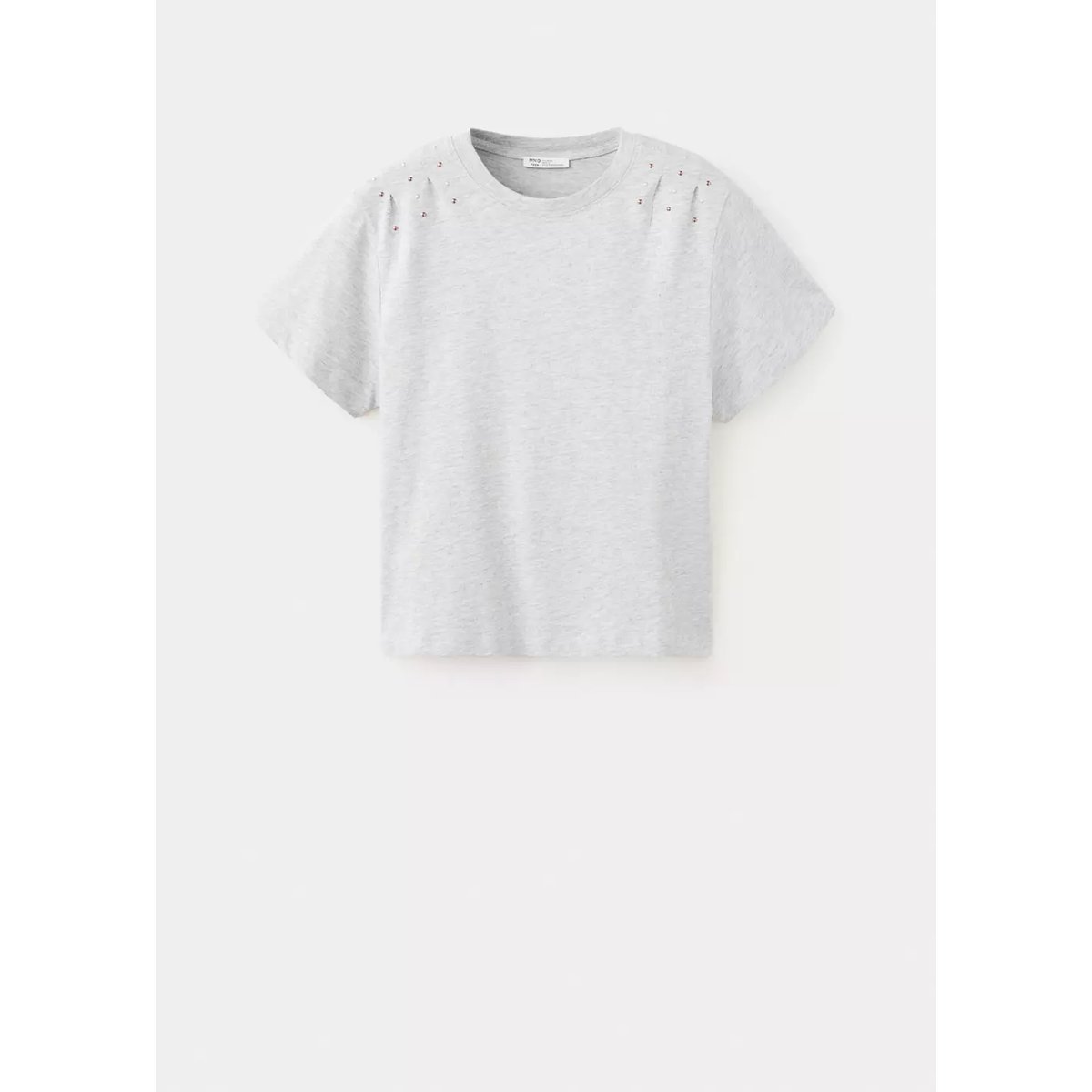 T-shirt en coton à plis et applications métalliques gris chiné clair, MANGO TEEN