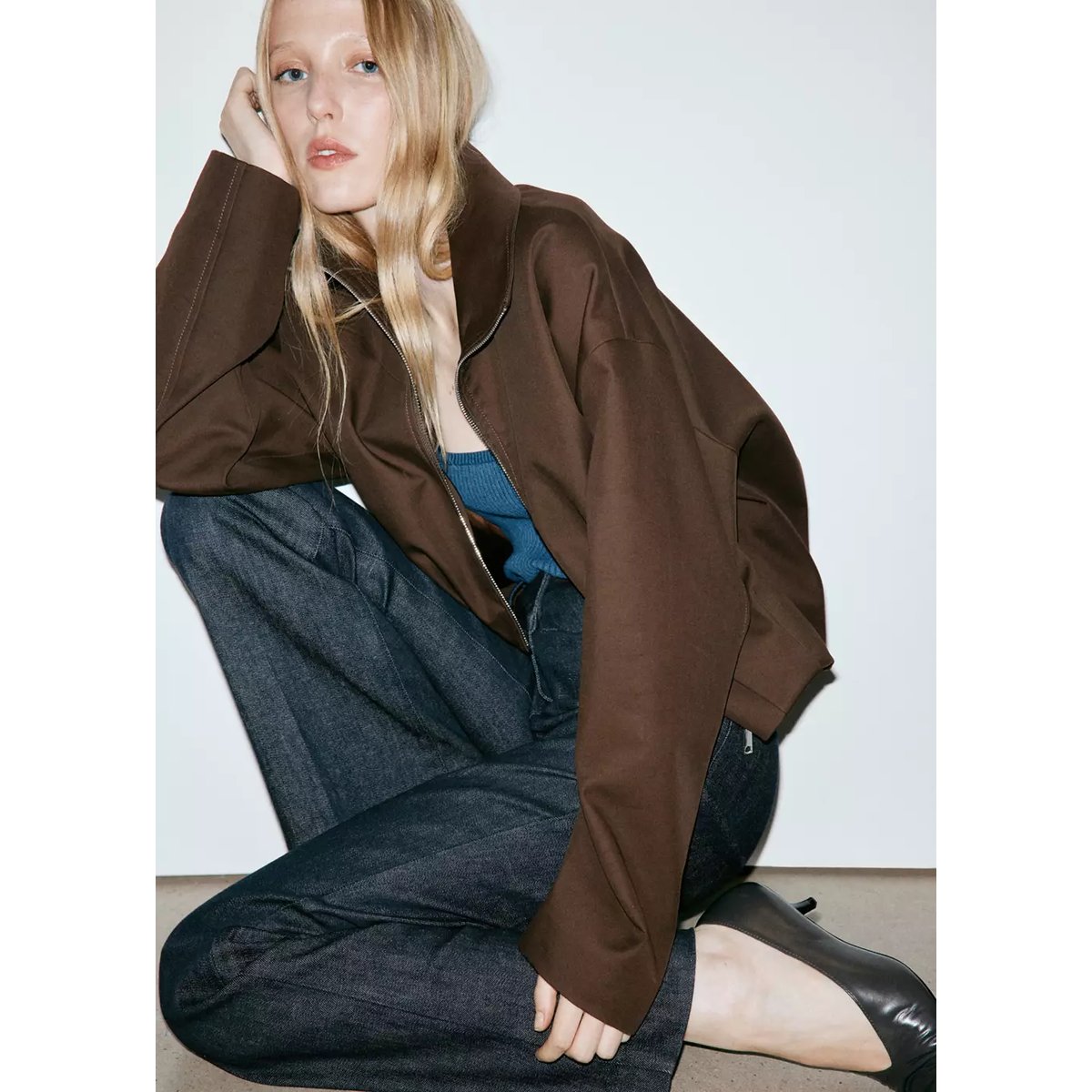 Jean flare taille mi-haute bleu, MANGO