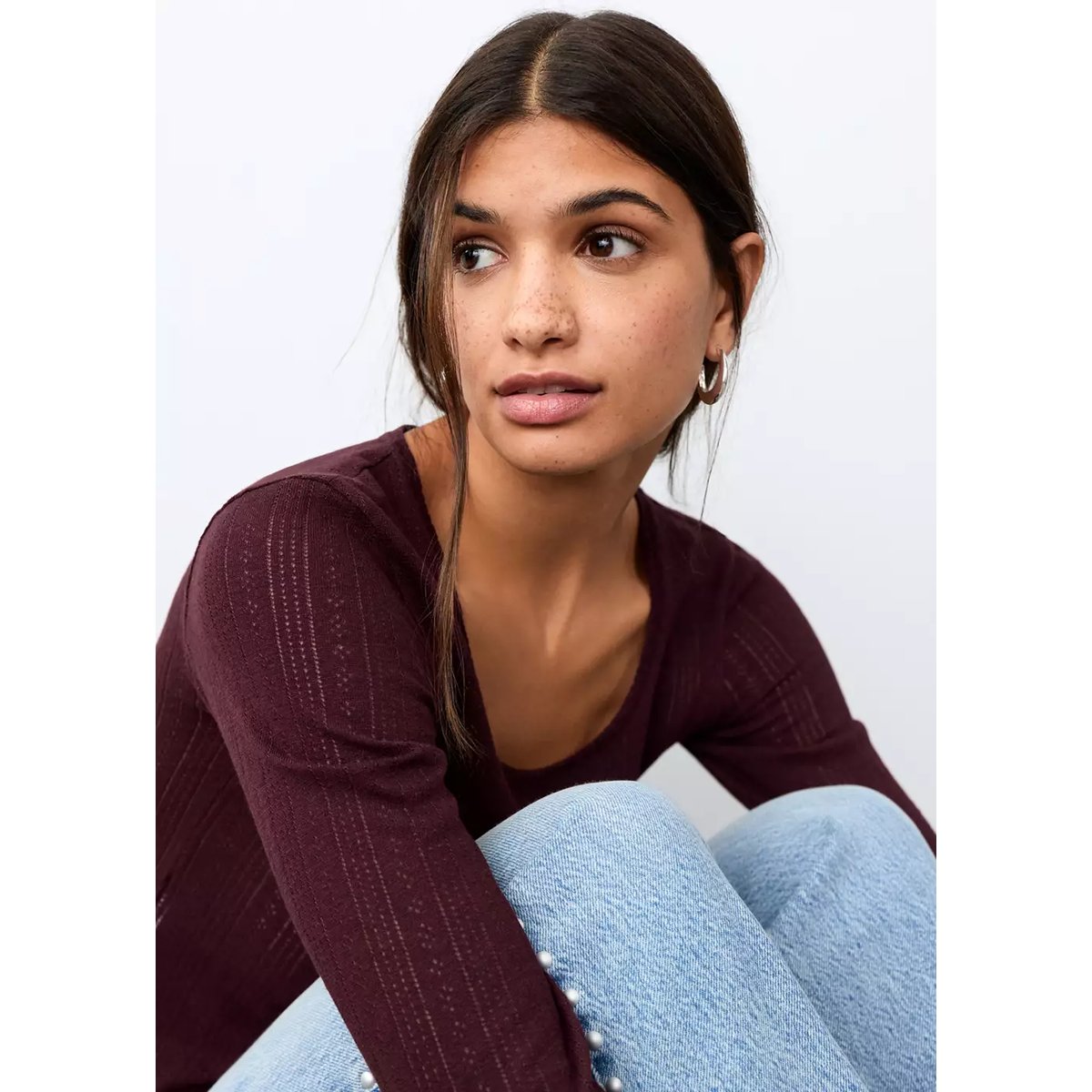 T-shirt en maille fine bordeaux, MANGO TEEN
