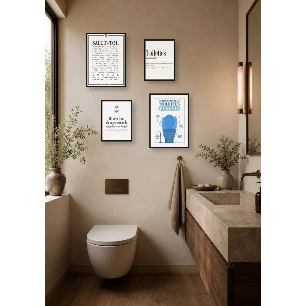 Pack d'affiches encadrées – WC blanc, L'AFFICHERIE