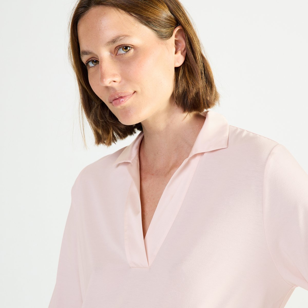 Chemise de nuit courte col polo en jersey ENVOÛTANTE poudre, LAURENCE TAVERNIER