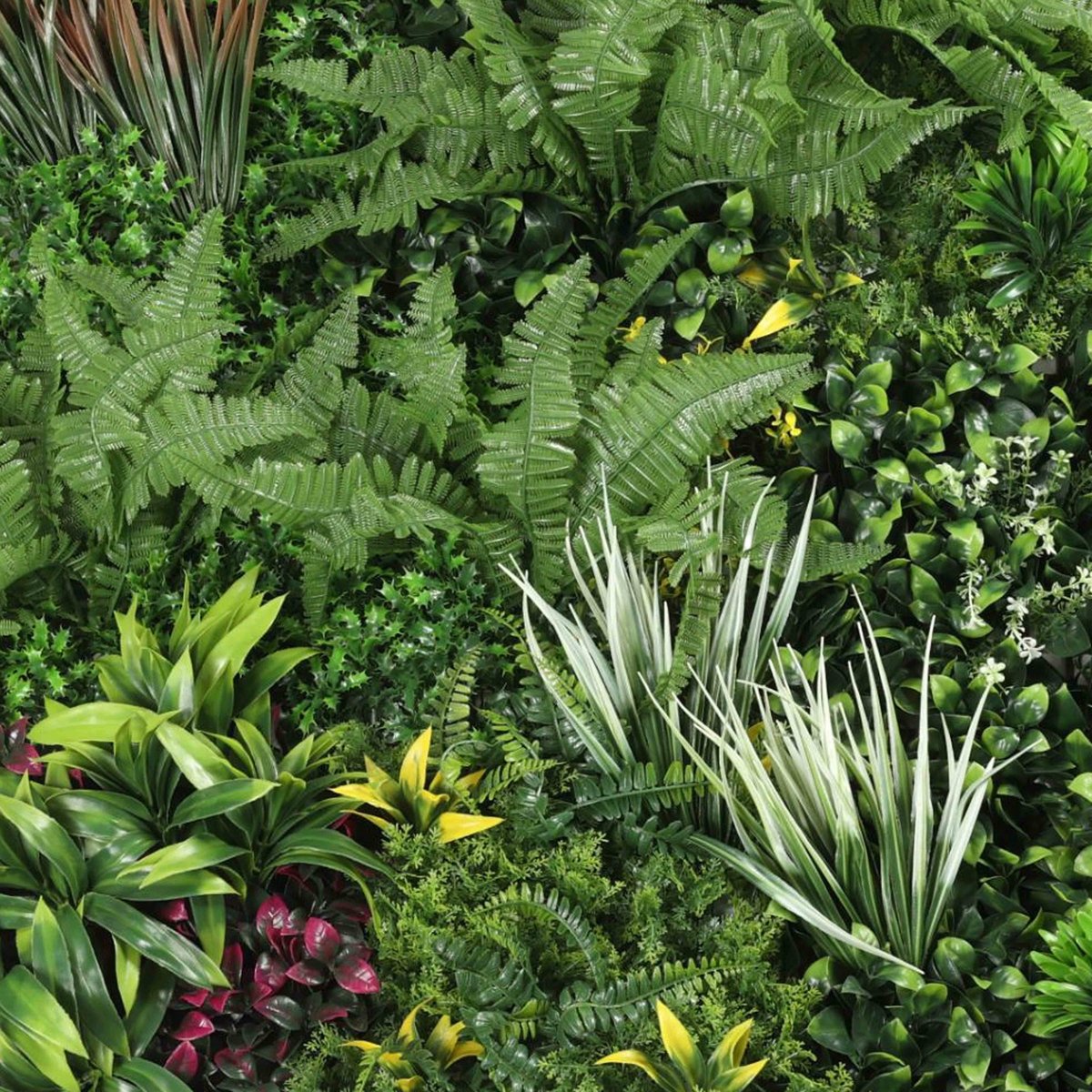 Mur végétal artificiel jardin botanique premium intérieur et extérieur 100x100 cm, OIKO vert, OVIALA