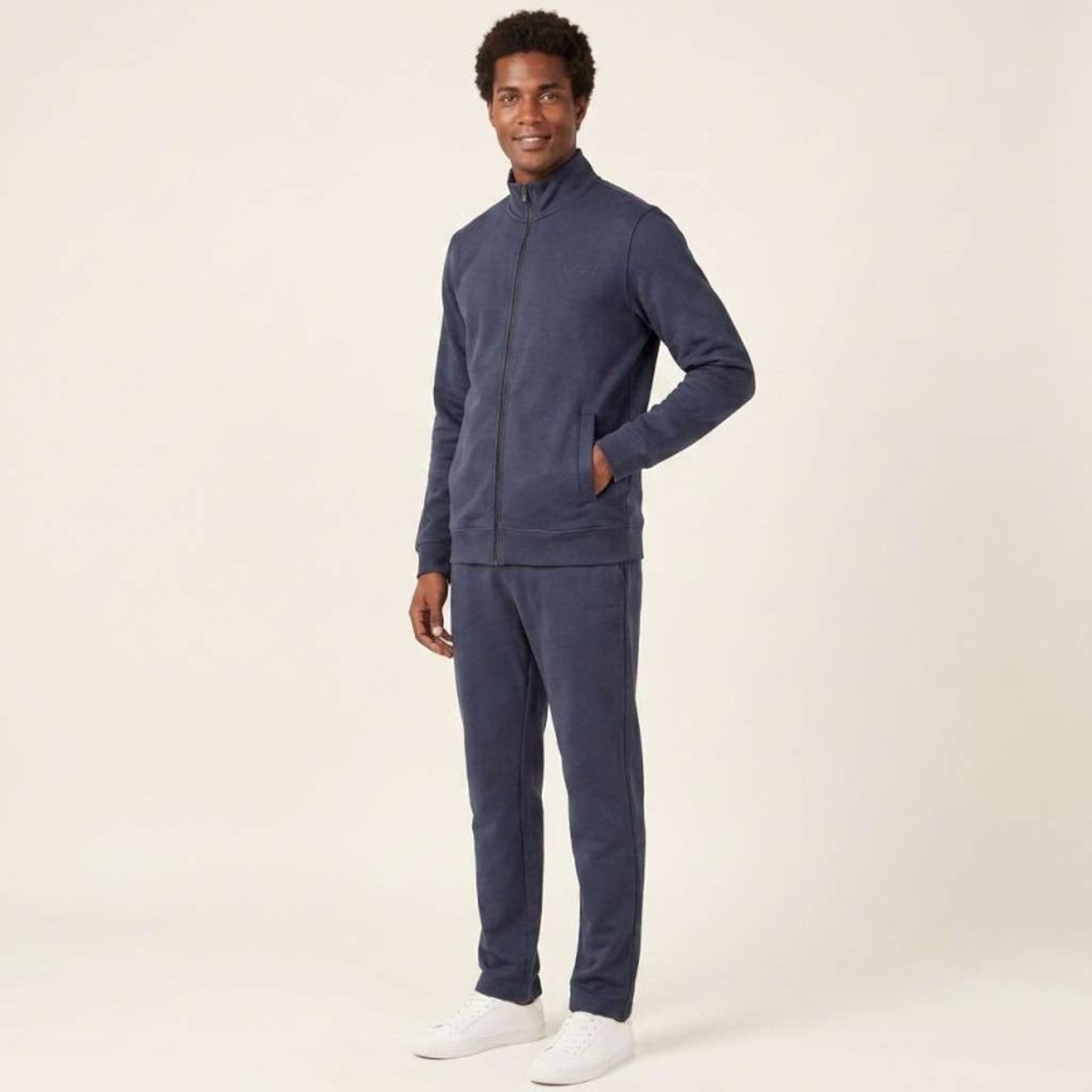 Sweat bleu foncé uni avec une coupe droite et un col montant bleu foncé, TEDDY SMITH