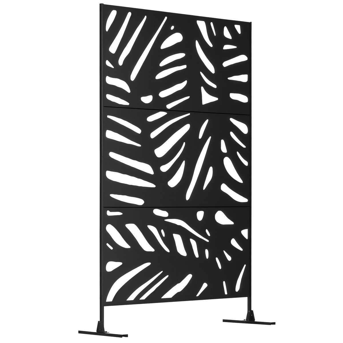 Panneau décoratif extérieur métal - brise vue motif feuilles - acier noir noir, OUTSUNNY