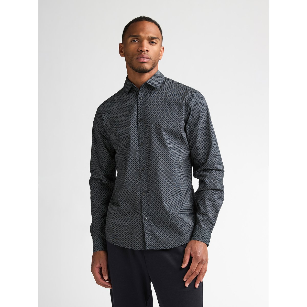 Chemise slim à petits motifs steelworks bleu royal navy, PETROL INDUSTRIES