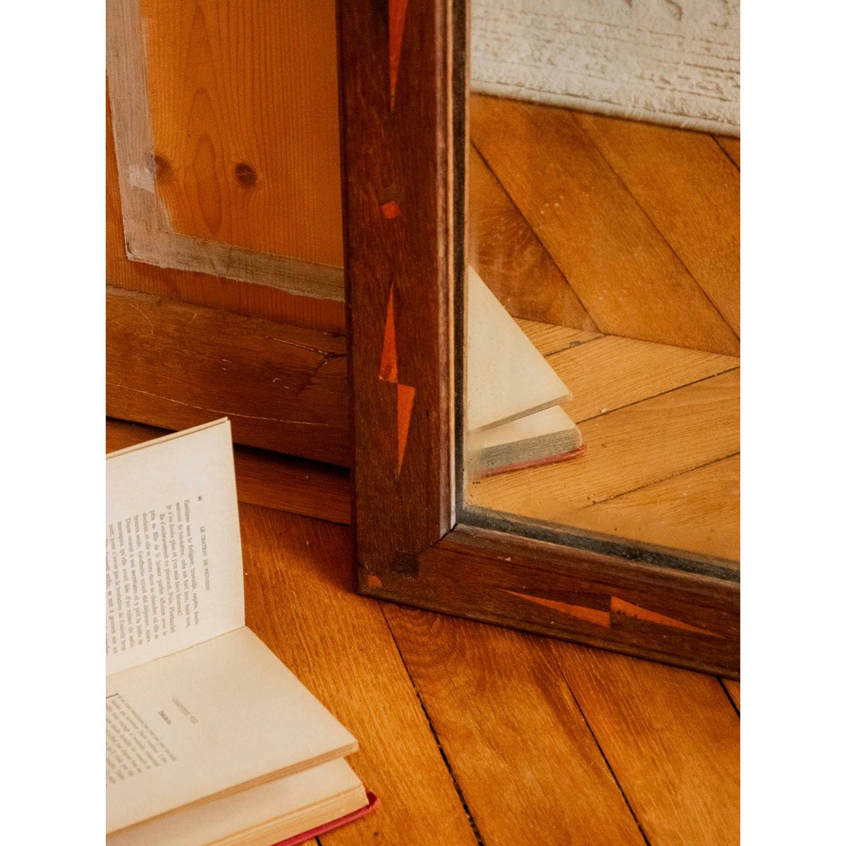 Miroir marqueté en bois foncé Georges N°1320 - Bon état bois foncé, DEBONGOUT