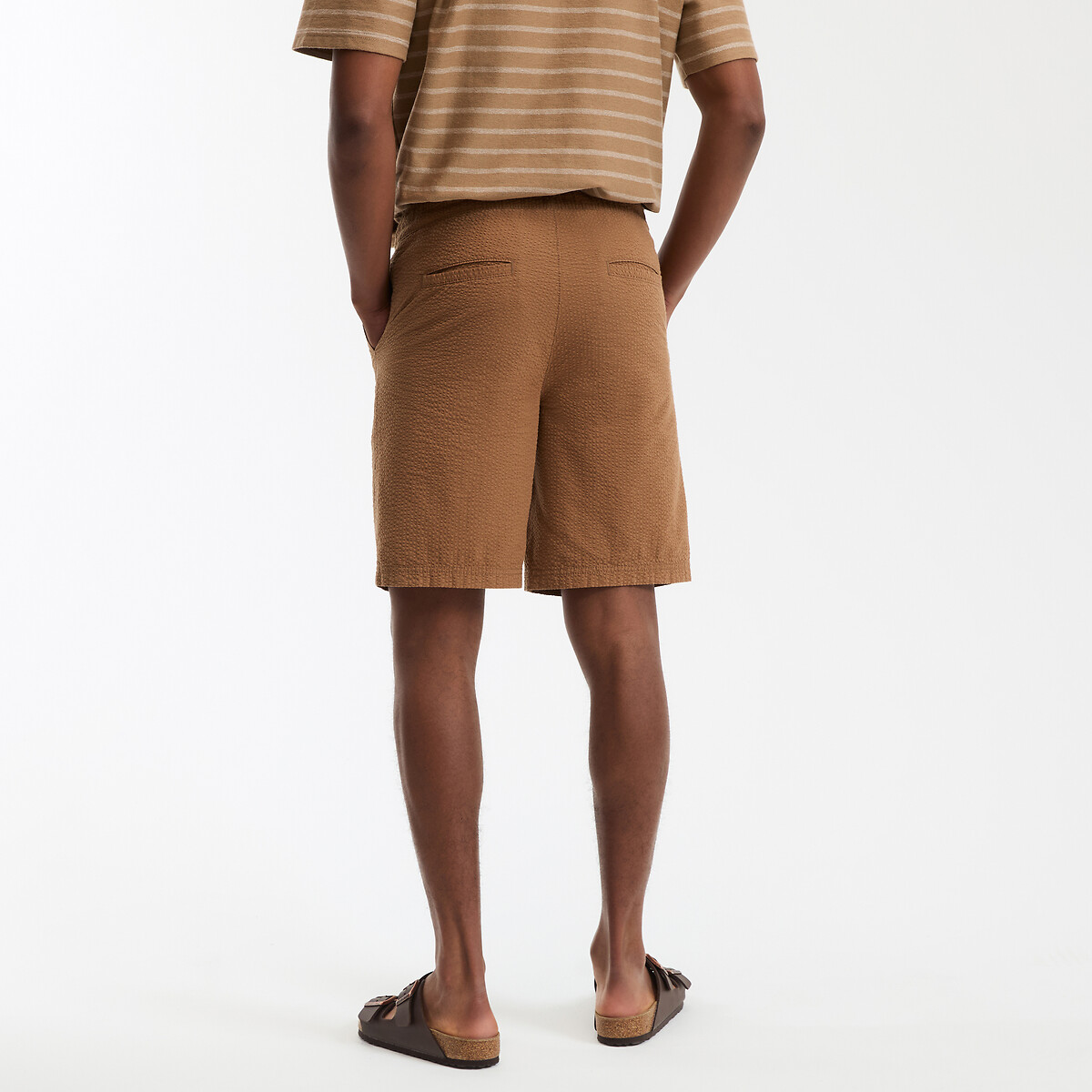 Bermuda in tessuto Seersucker con elastico in vita marrone, LA REDOUTE COLLECTIONS
