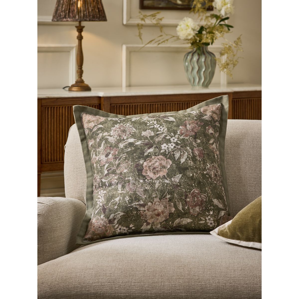 Coussin à imprimé floral heritage vert, NEXT
