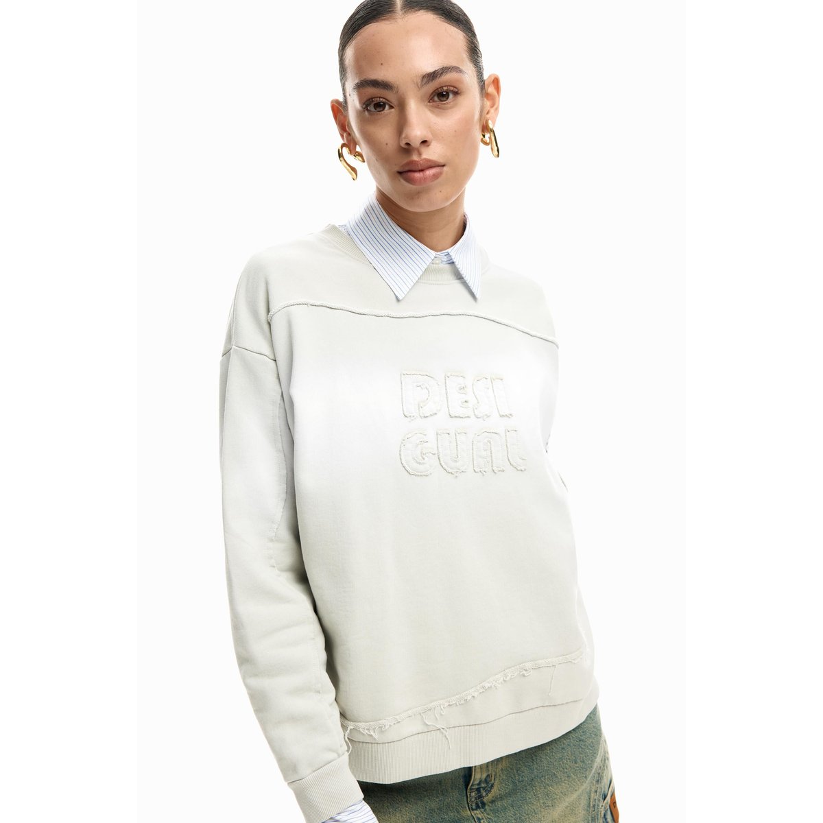 Sweat à capuche logo dégradé beige, DESIGUAL