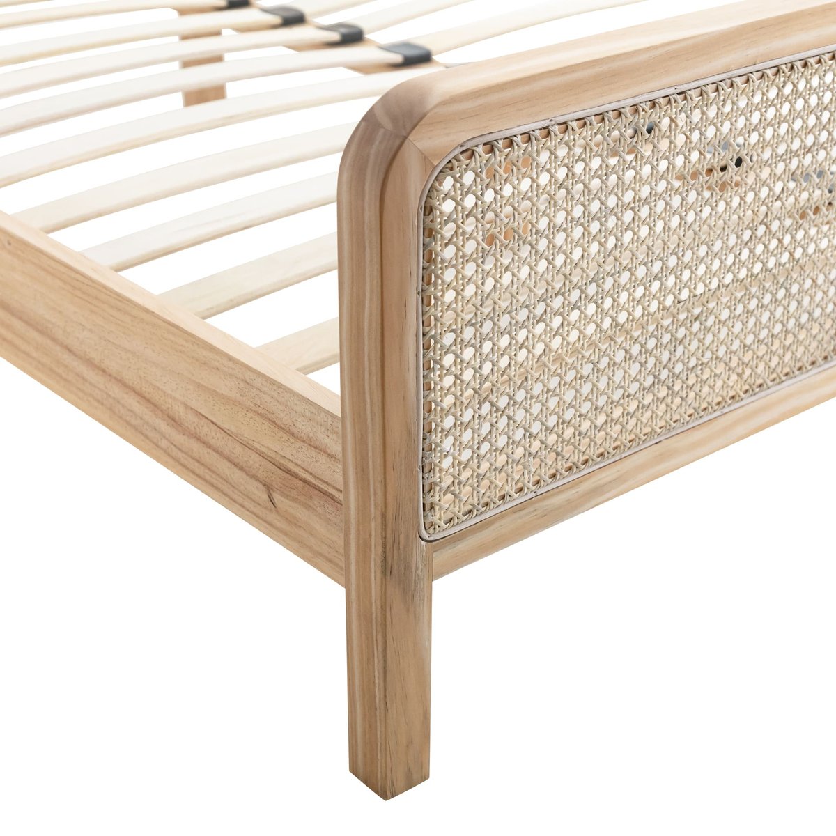 Lit en pin massif avec cannage - ANNA bois naturel, TERRE DE NUIT
