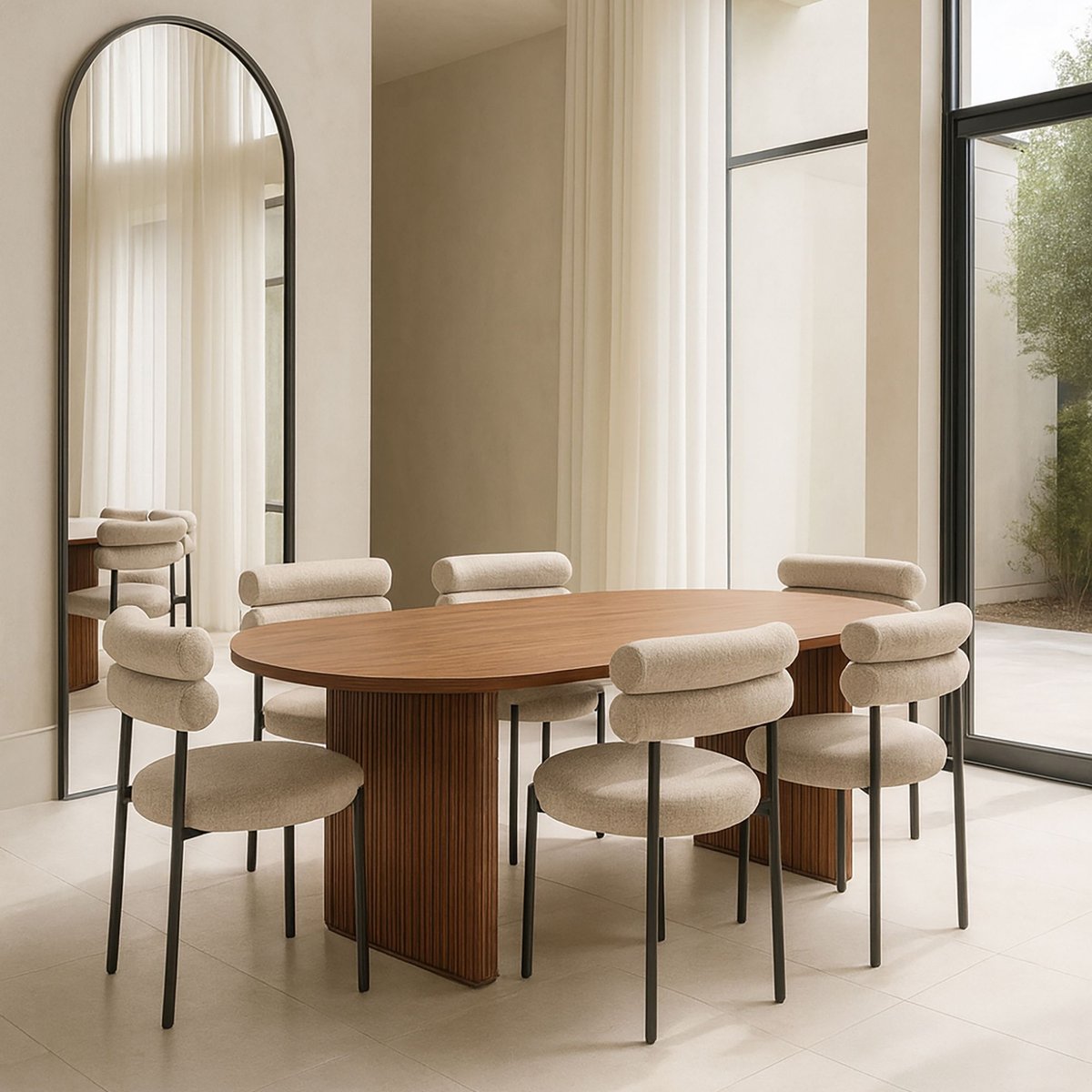 Lot de 2 chaises en tissu tweed et structure métal, GINA beige, NOW'S HOME