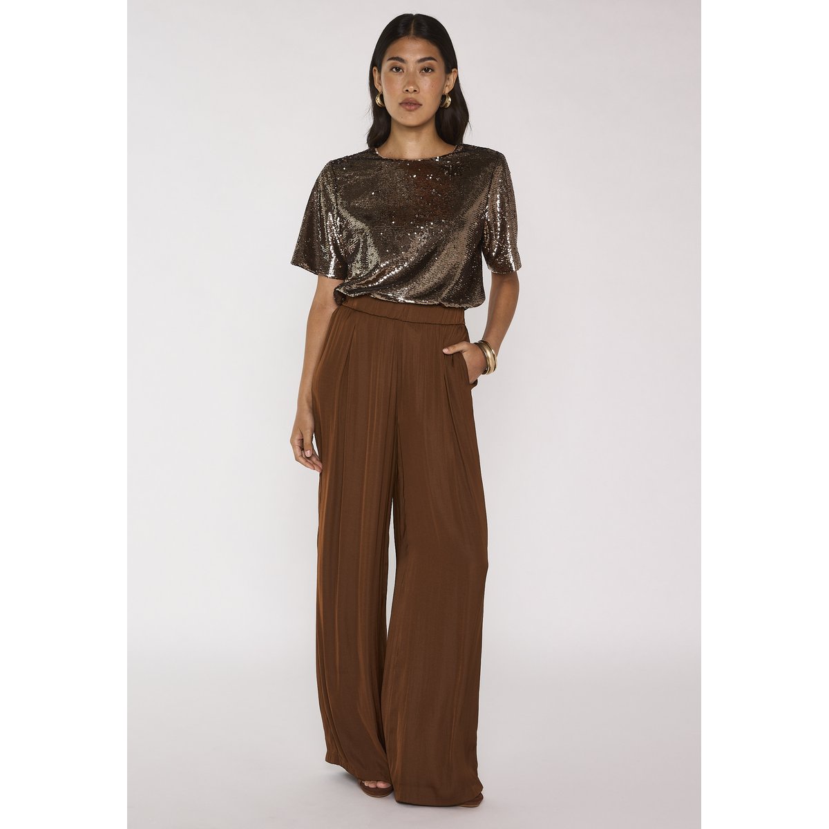 Pantalon large satiné TOBIAS caramel, Maison 123