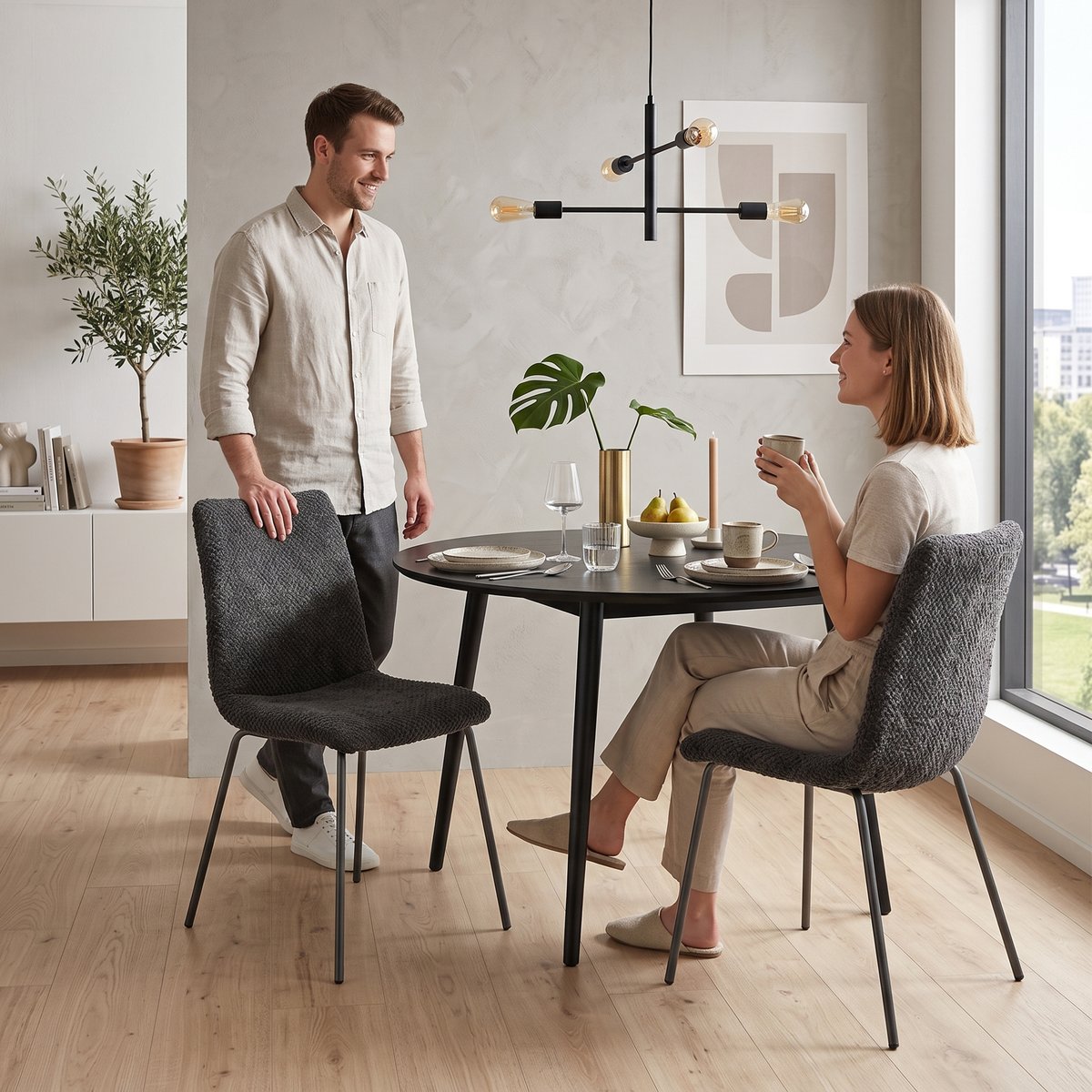 Chaise de salle à manger Velours (100 % gris foncé, HOMCOM