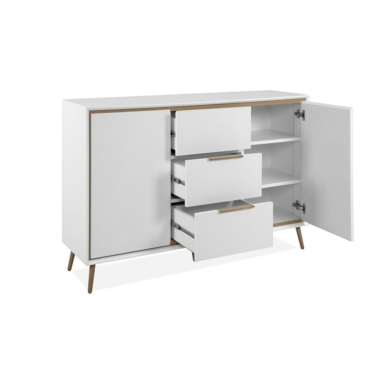 Buffet blanc moderne 2 portes 3 tiroirs AVIO blanc, PIER IMPORT