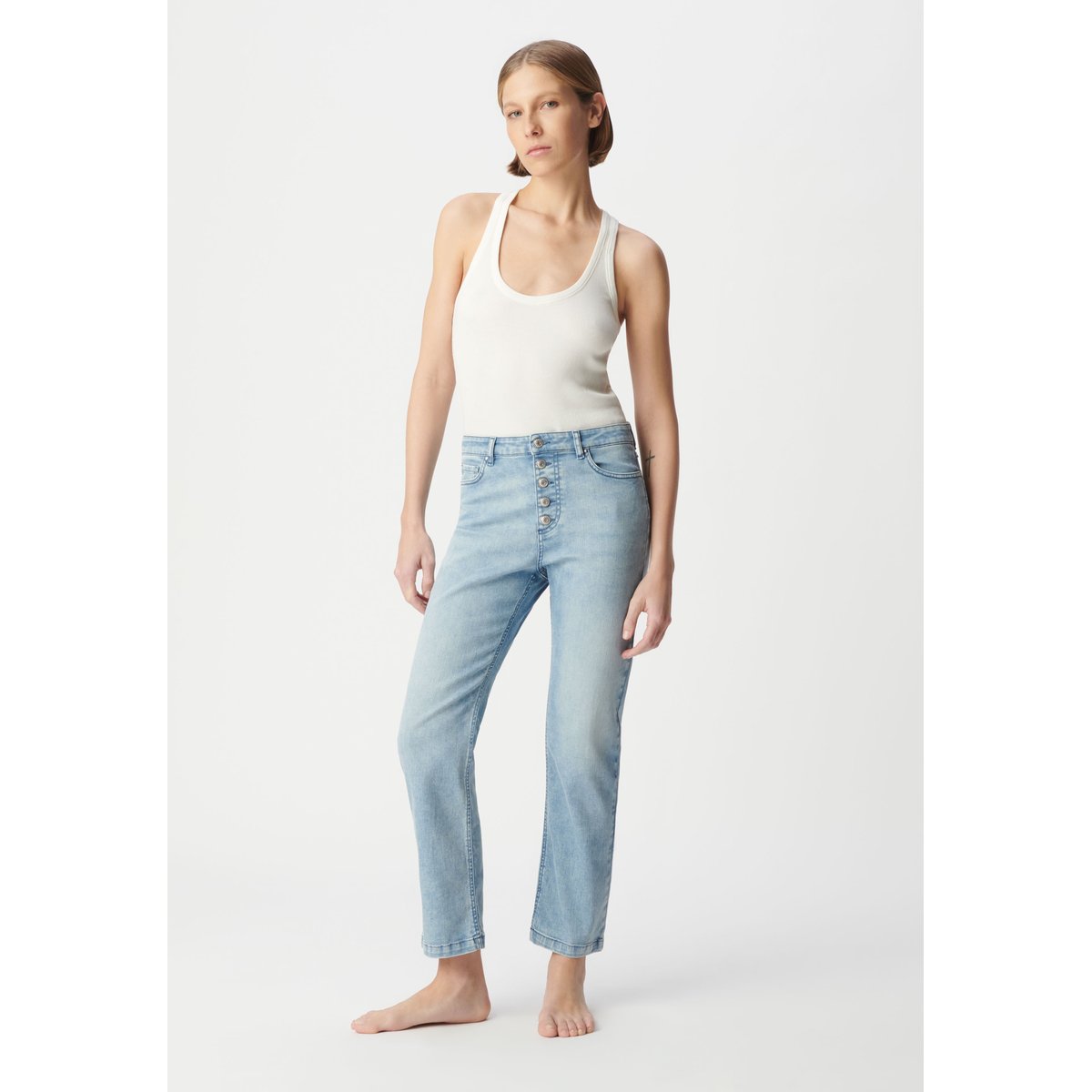 Jean droit court boutons apparents JANIS bleu clair, IKKS