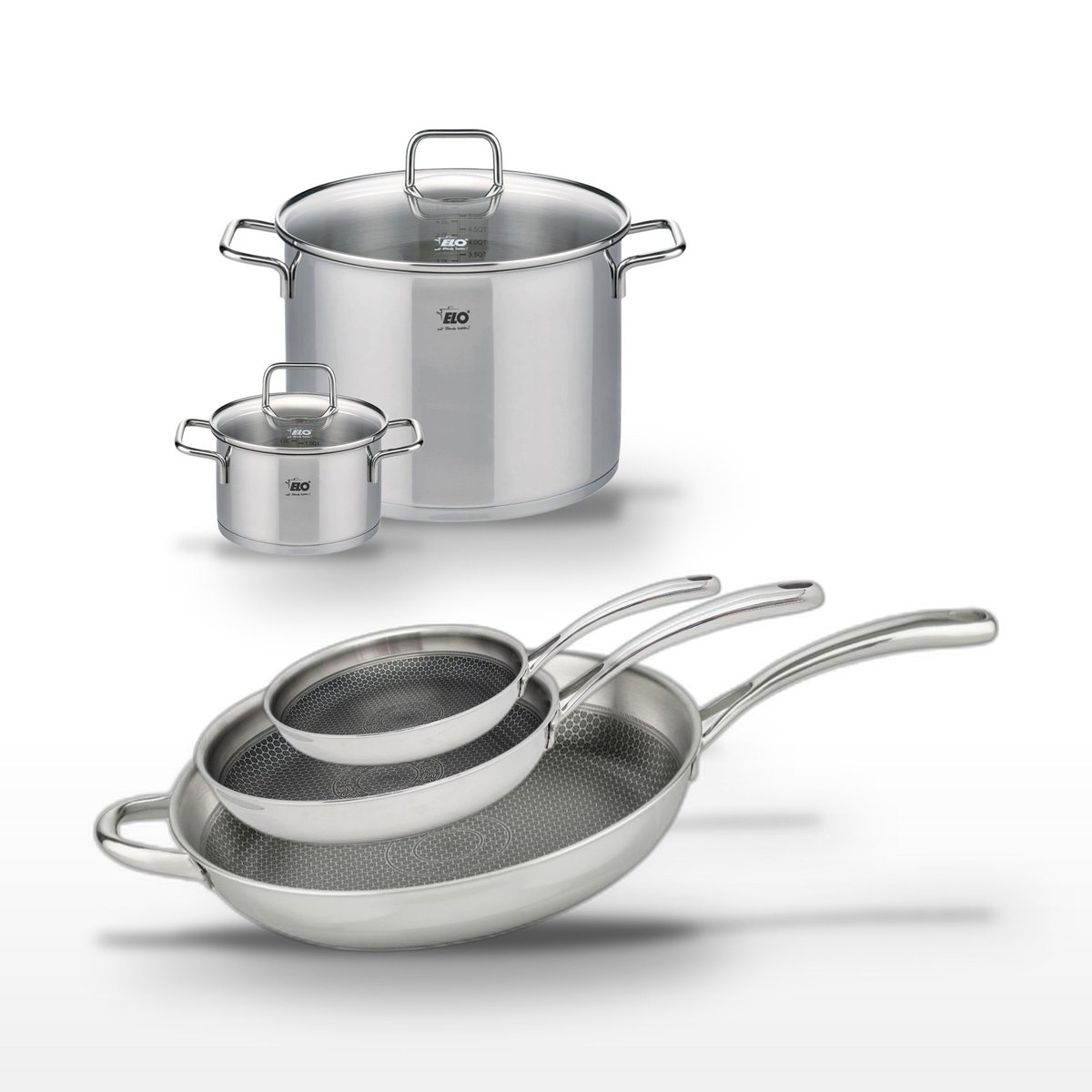 Batterie de cuisine 3 poêles + 2 faitouts CITRIN inox, ELO