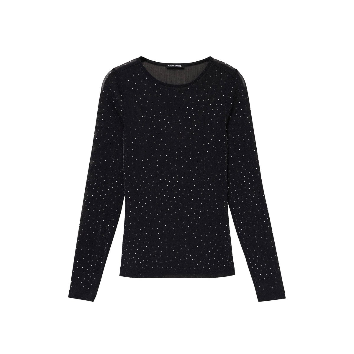 T-shirt ajusté col rond manches longues noir, CACHE CACHE