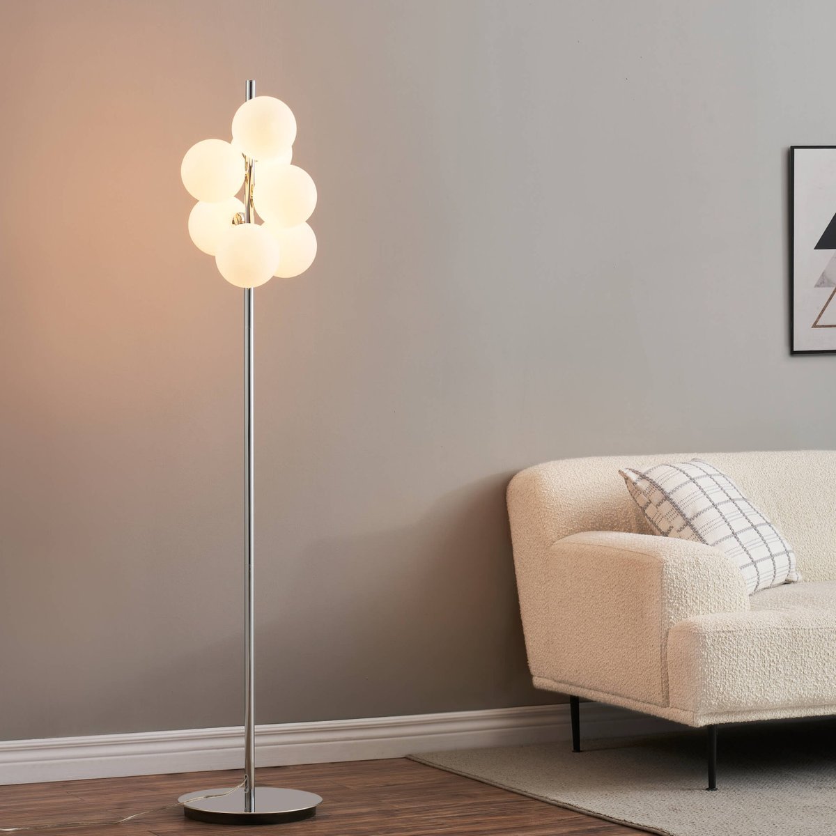 Lampadaire chromé à verres blancs - MELISSA blanc et argenté, KOSILUM