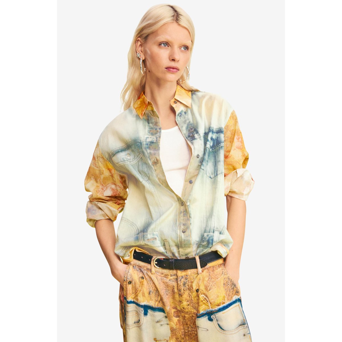 Chemise hybride en denim jaune, DESIGUAL