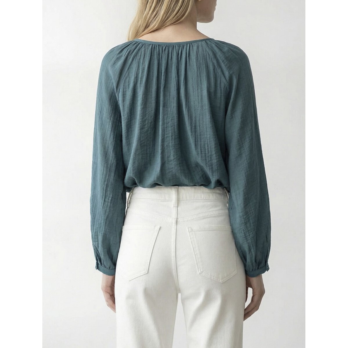 Blusa a maniche lunghe blu pavone, VILA
