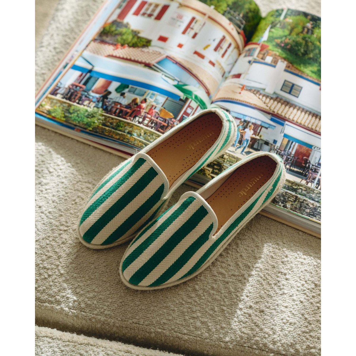 Espadrille coton recyclé à rayures CENITZ vert rayé, ANGARDE